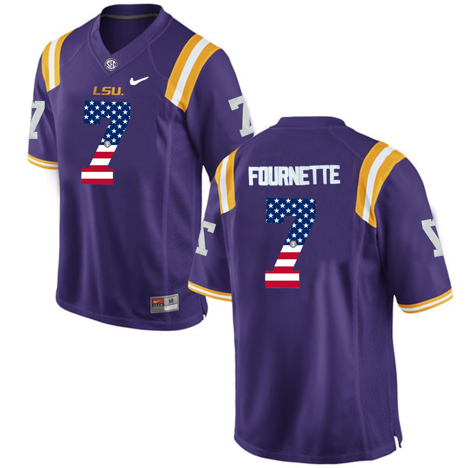 US Flag Fashion  Men LSU Tigers Leonard Fournette #7 College Football Limited Jersey  Purple